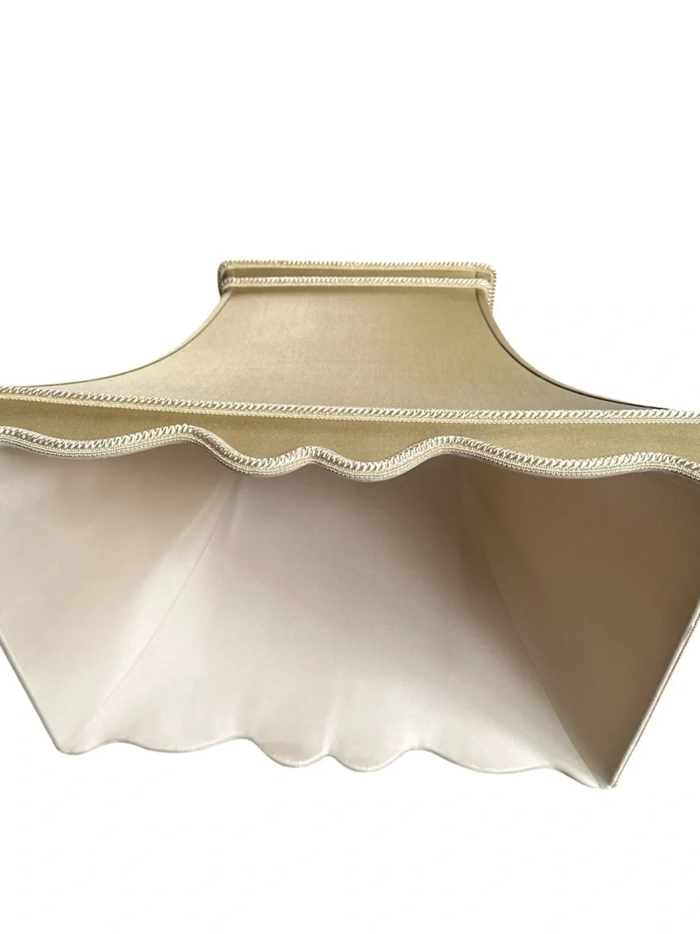 Vintage Gold Fabric Lantern Shade with Cream Trim
